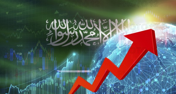 Global financial growth with Saudi Arabia flag. Financial growth with Saudi Arabia flag on economic