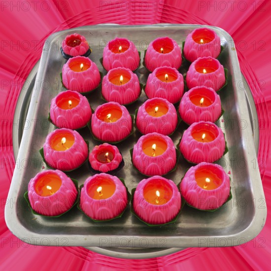Thean Hou Temple to the Goddess Mazu, Lotus flower shaped votive candles, Kuala Lumpur, Malaysia,