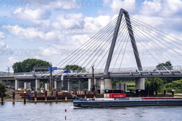 New construction of the second motorway bridge of the A1 over the Rhine near Leverkusen, after
