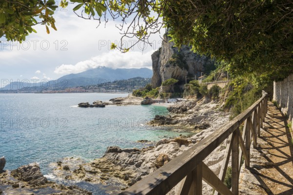 Hiking trail by the sea, Menton, Alpes Maritimes, Provence Alpes Cote d'Azur, French Riviera, South