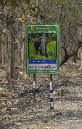 Sign Welcome to Jim Corbett National Park, Corbett National Park, near Ramnagar, Uttarakhand State,