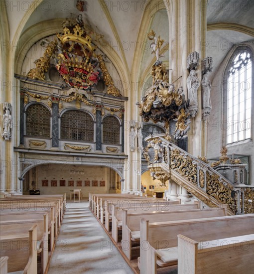 St Peter and Paul Cathedral, interior with pulpit and royal box, Museum Zeitzer Schloss Moritzburg,