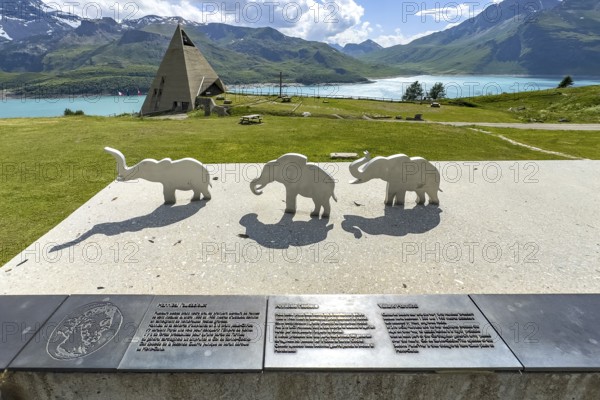 View from viewing platform to Mont-Cenis Pyramid Museum with stylised pyramid Museum in memory of