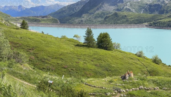 View of barrage dam with 1400 metre crest length in the eastern part southeast of Lac du Mont
