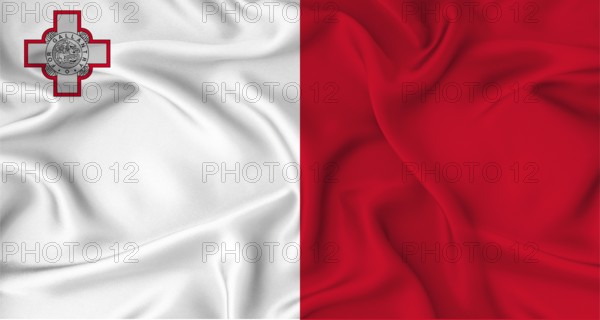 Realistic Malta flag waving. Close up of flag of Malta with cloth texture