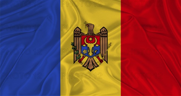 Flag of Moldova with cloth texture. Close up of Moldova flag waving