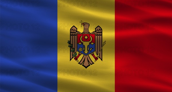 Moldova flag with fabric texture. Realistic flag of Moldova waving