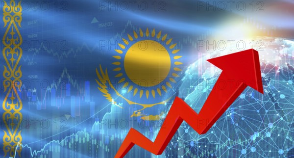 Global financial growth with Kazakhstan flag. Financial growth with Kazakhstan flag on economic