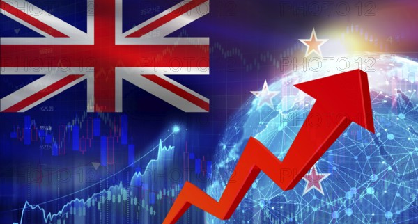Global financial growth with New Zealand flag. Financial growth with New Zealand flag on economic