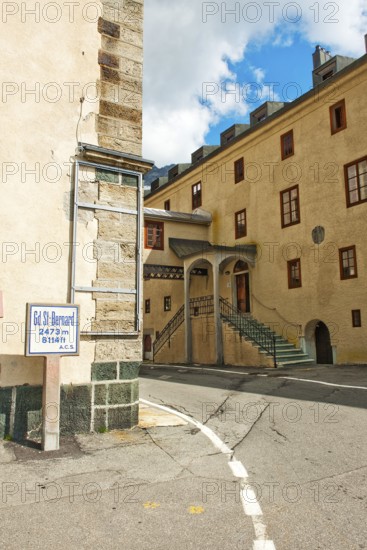 View around the corner from left Auberge de Grand Saint Bernard hostel right historic Hospice