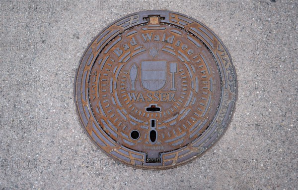 Municipal manhole cover of the city of Bad forest lake with city coat of arms, Bad forest lake,