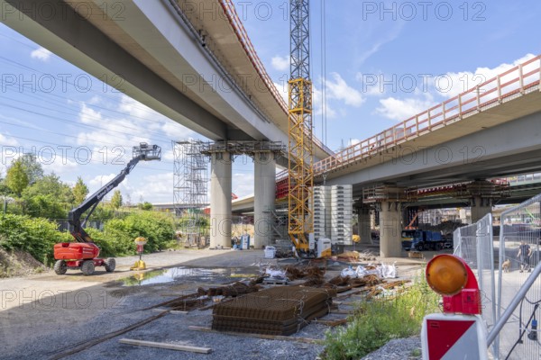 Motorway construction site at the Leverkusen-West junction, A1 and A59 motorways, new construction,