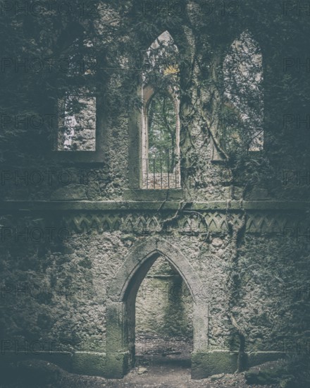 Ruins of a Gothic chapel in the forest near Greifenstein Castle, Heiligenstadt in Upper Franconia,