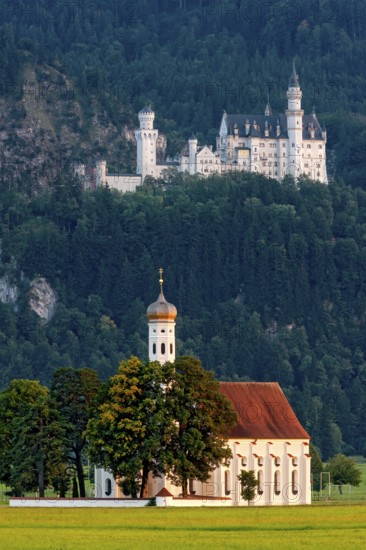Pilgrimage church of St Coloman, Baroque, Neuschwanstein Castle by King Ludwig II, fairytale castle
