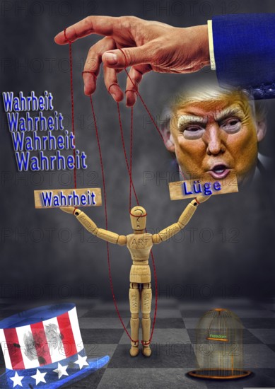 Symbolic image, truth versus lies, divided USA, democracy versus autocracy, US democracy in danger,
