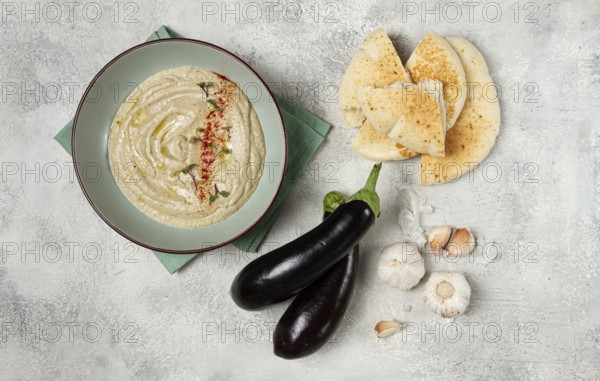 Babaganoush, eggplant appetizer, traditional Lebanese cuisine, homemade, no people