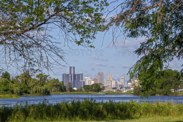 Detroit, Michigan - Downtown Detroit, photographed from Belle Isle in the Detroit River. Lake