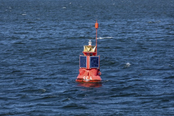 Red buoy, buoy, Warnow, Warnemünde, Rostock, Mecklenburg-Western Pomerania, Germany
