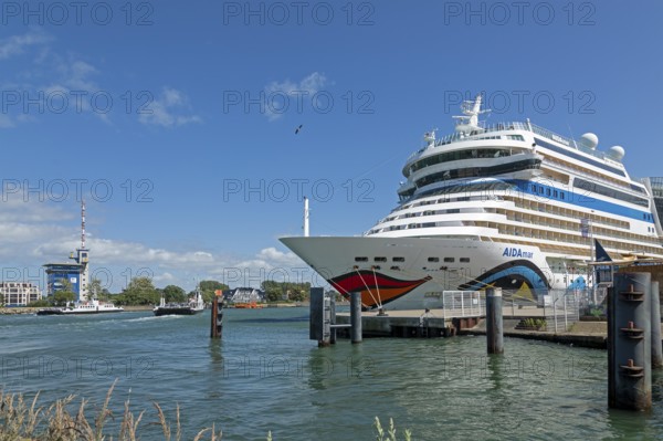 Cruise ship AIDA mar moored at the quay wall, Warnow, Warnemünde, Rostock, Mecklenburg-Vorpommern,