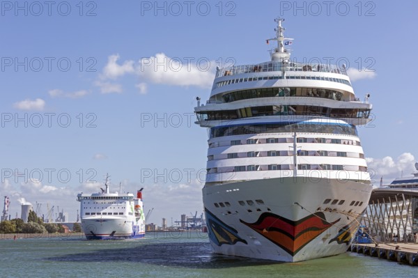 Cruise ship AIDA mar moored at the quay wall, ferry, Warnow, Warnemünde, Rostock,