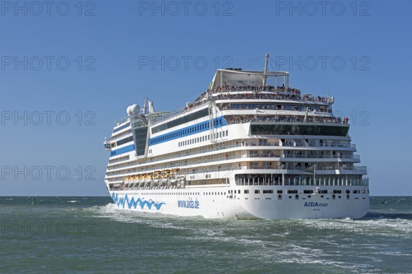 Cruise ship AIDA nova departs, Warnow, Warnemünde, Rostock, Mecklenburg-Western Pomerania, Germany