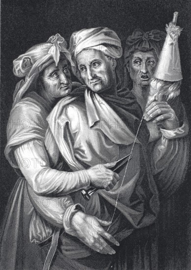 The Parcae, in Roman mythology the three goddesses of fate, who correspond to the three Moires of