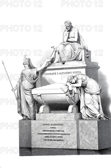The tomb of Dante Aligherio in Santa Croce in Florence, around 1800, Italy, Historical, digitally