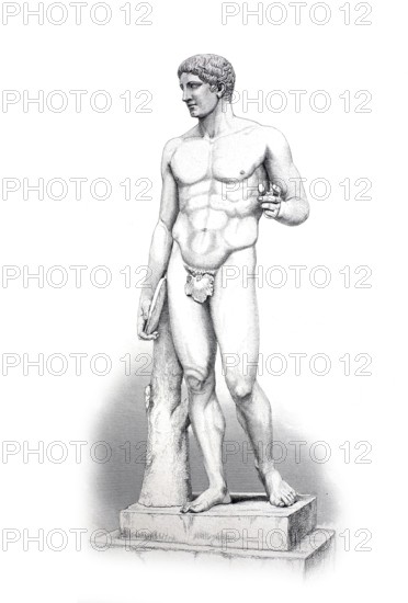 Discobolus, discus thrower, Greek statue in the Vatican, Rome, Italy, Historical, digitally