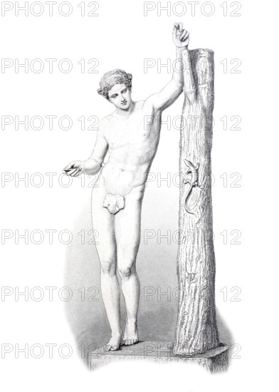 Apollon Sauroktonos, an ancient bronze statue by the artist Praxiteles, created in the middle of