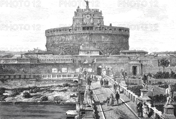 The Castel Sant Angelo, Castell Sant Angelo, in 1800, Rome, Italy, Historical, digitally restored