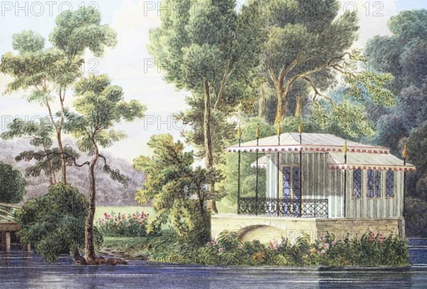 Bathhouse of Rosenau Castle, 1845, Coburg, Upper Franconia, Bavaria, Germany, Historical, digitally