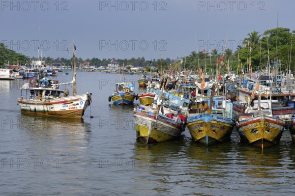 Fishing boats in Negombo river harbor, Sri Lanka