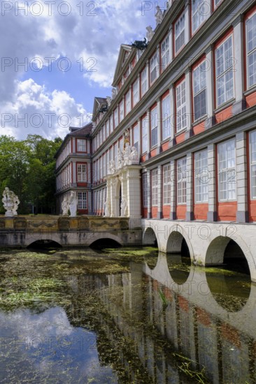 Moat with figures at the Princely Residence Palace, Palace, Palace Square, Wolfenbüttel, Lower