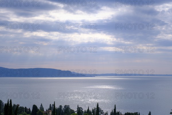 View over Lake Garda, Vittoriale degli Italiani, house and garden of Gabriele D'Annunzio, Gardone