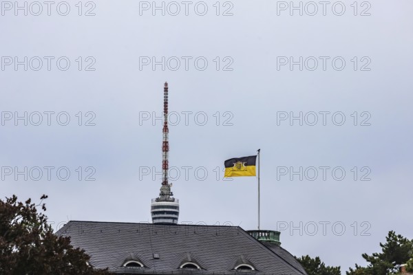 State flag of Baden-Württemberg on the Villa Reitzenstein, official residence of the Minister