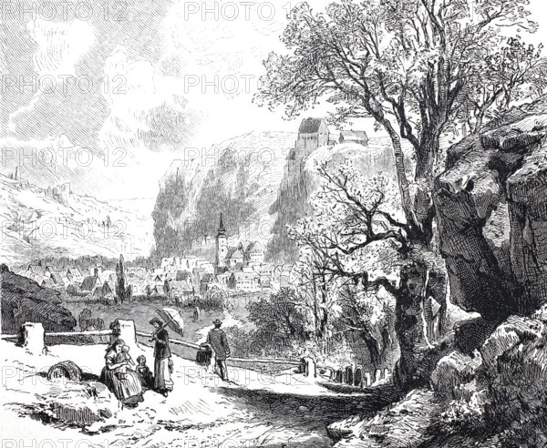Landscape and castle near Pottenstein, Franconian Switzerland, 1870, District of Bayreuth, Upper