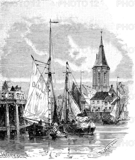 Landscape with church near Calais, 1870, Hauts-de-France, France, Historical, digitally enhanced