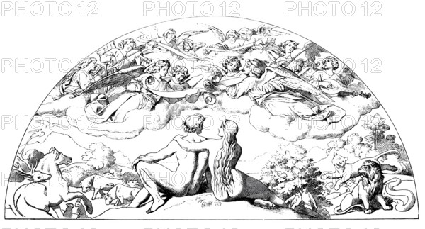 Biblical scene, The Creation, woodcut after a fresco painting in the Vienna Court Opera Theatre,