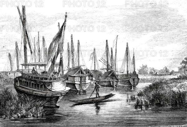 The source lake of the Gazelle River, Bahr al-Ghazal, Lake No, c. 1880, Sudan, Africa, Historical,