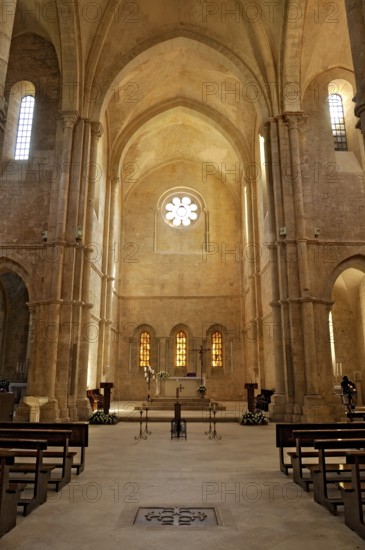 Choir with altar, interior, Gothic basilica of the Cistercian Abbey of Fossanova,