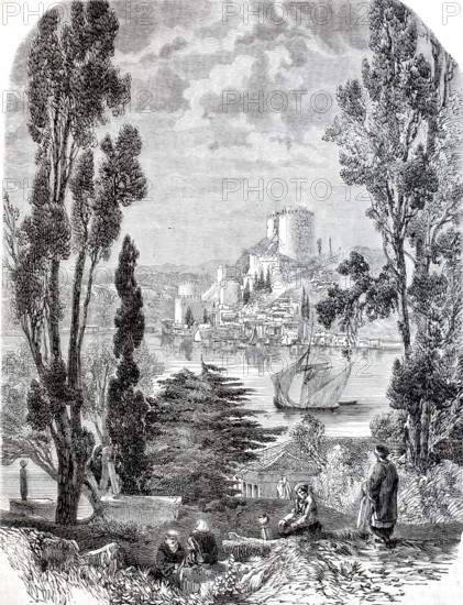 View over the Bosporus in 1880, Turkey, digitally enhanced reproduction from a 19th century