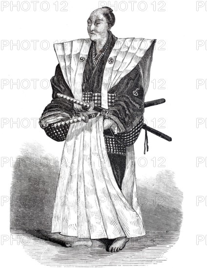 A distinguished Japanese man in traditional dress, in 1875, Japan, digitally enhanced reproduction