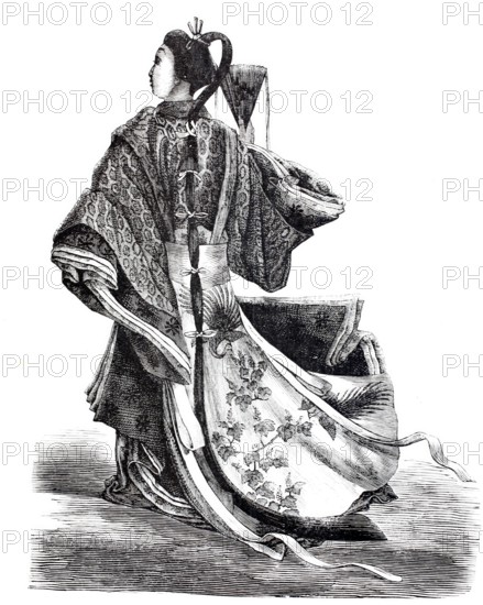 A distinguished Japanese woman in traditional dress, 1875, Japan, digitally enhanced reproduction