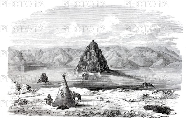 Pyramid Lake, in the Sierra Nevada, 1870, Nevada, America, digitally enhanced reproduction from a