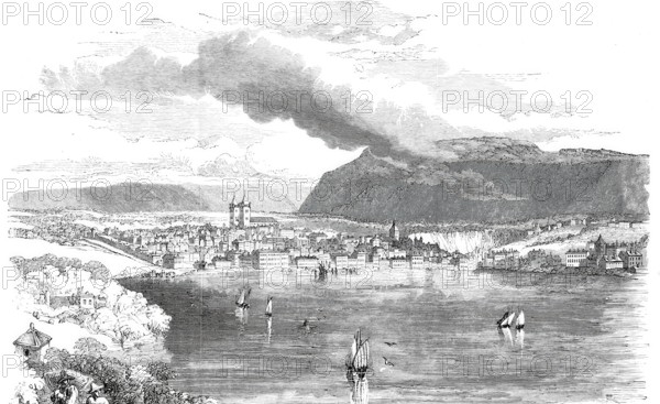 View of the city of Geneva, seen from the lake, 1865, Switzerland, digitally enhanced reproduction