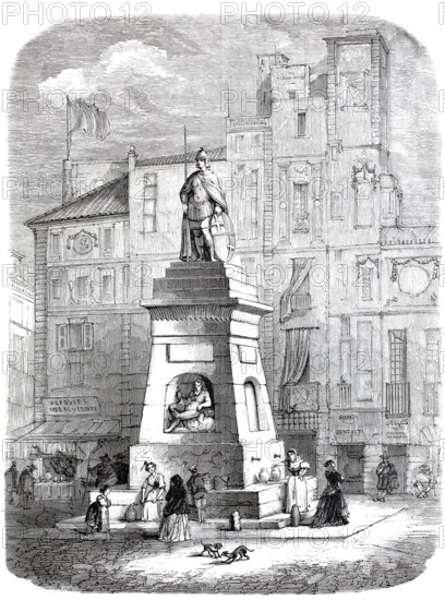 La Fuente del Viejo, the old man's fountain, around 1870, on the Rambla in Barcelona, Spain,