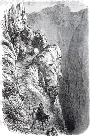 The Gemmi Pass, Gemmi Pass, a 2268 m high mountain pass in Switzerland, 1870, digitally enhanced
