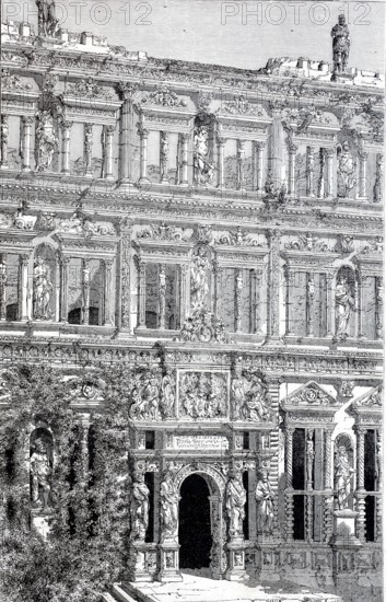 Detail of the façade of the Otto Heinrich House in Heidelberg, 1880, Germany, digitally enhanced