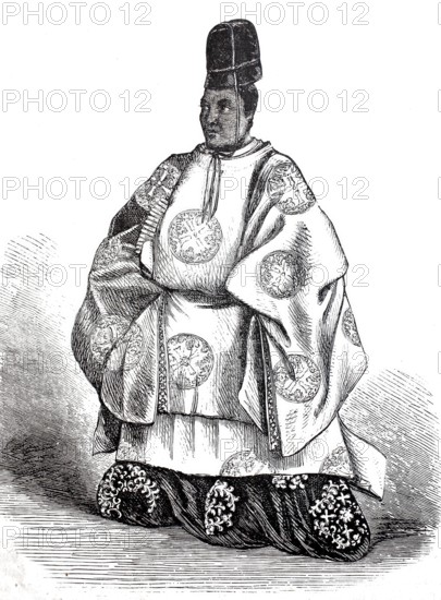 Noble man from Japan in 1870, Japanese in court traditional costume, digitally enhanced