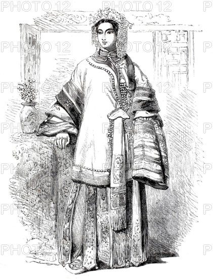 Noble lady from China in elegant traditional costume, Chinese woman, around 1875, digitally